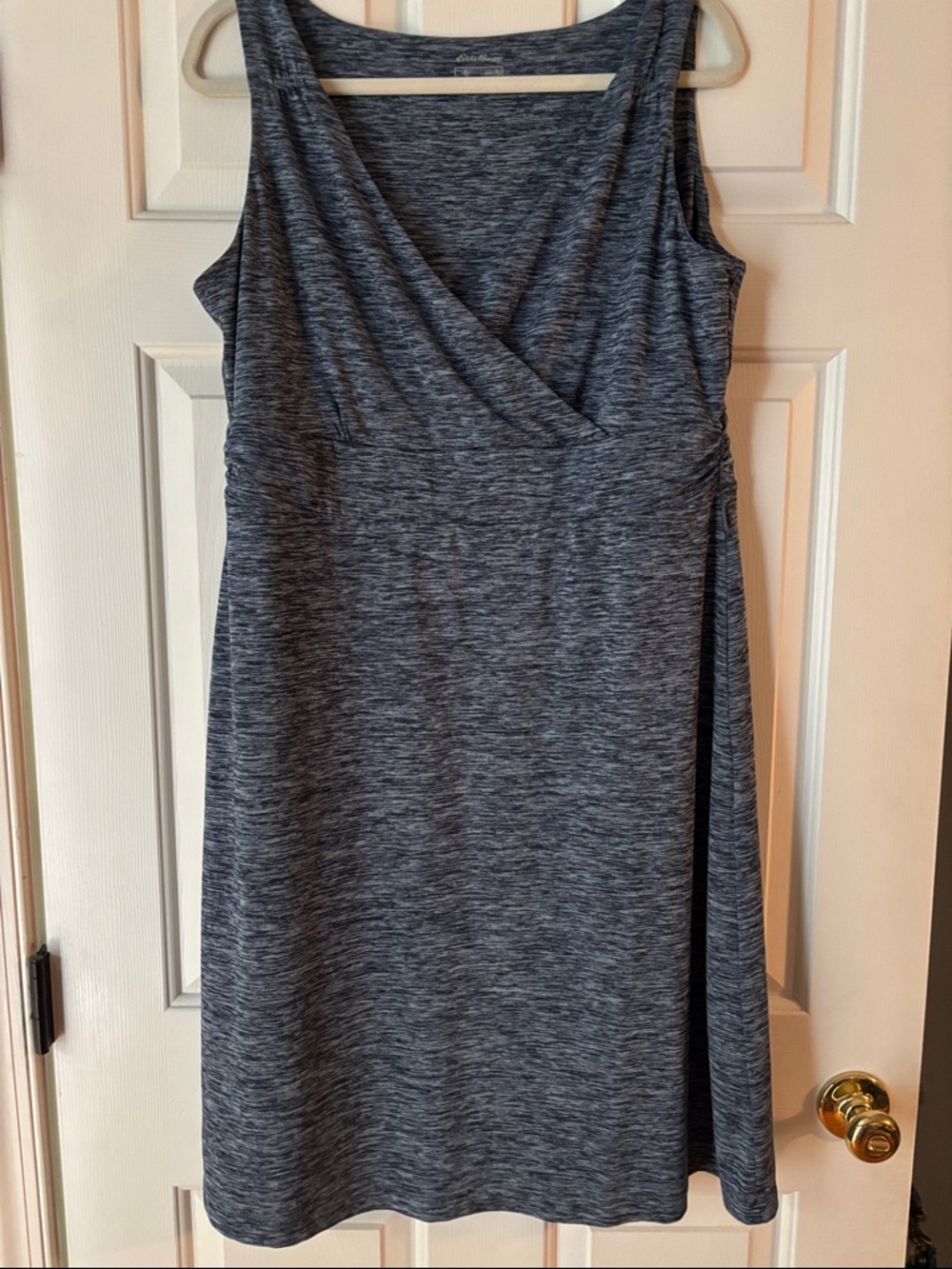 Eddie Bauer Sleeveless Heather Blue/Geat Midi Dress with Wrap Front